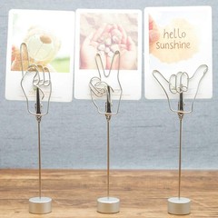 Cute Finger Gesture Desk Photo Display with Clips for Office, Table Silver