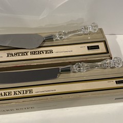FOSTORIA 24% Lead Crystal Faceted Handle HOSTESS CAKE KNIFE & PASTRY SERVER