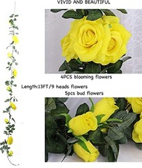 13 FT Artificial Rose Vine Flowers Fake Rose Garland Flower Silk Hanging Yellow