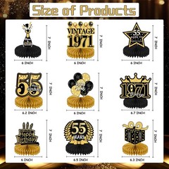 Refavor 55th Birthday Decorations for Men – 9PCS Vintage Black Gold
