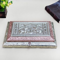 Handcrafted Wooden Dry Fruit Box 6 Section Metal Embossed Elephant Gift Storage