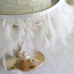 White 39″ long Natural Turkey Feathers Trim with Satin Ribbon Decorations