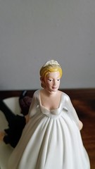 Wedding Cake Topper Figurine Funny Bride Dragging Reluctant Groom Shot Gun Blond