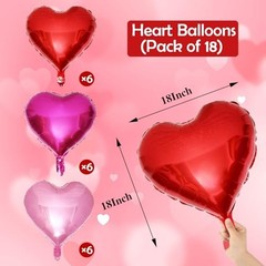 18 Pcs Heart Shape Balloons Red Pink Hot Pink Valentines Day Balloons Love
