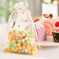 100 Pieces Moon Star Organza Jewelry Candy Bags, 3X4Inch Random Colors Mesh Bags