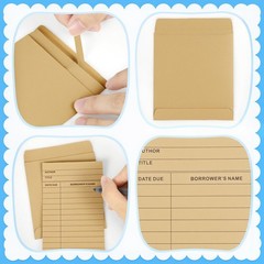 200Pcs Vintage Library Pockets and Cards, Brown 3.5 x 4.5 inches,