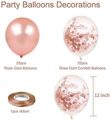 Rose Gold Confetti Latex Balloons, 50 12 Inch (Pack of 50), Rosegold,clear
