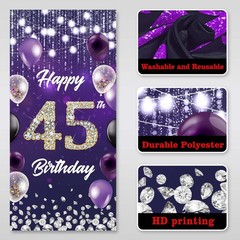 Happy 45th Birthday Backdrop Banner Purple Theme Background with Shiny Diamon…