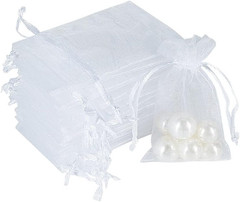 HRX Package 100Pcs Mini Organza Jewelry Bags 2X3 Inch, Little White Mesh Drawstr