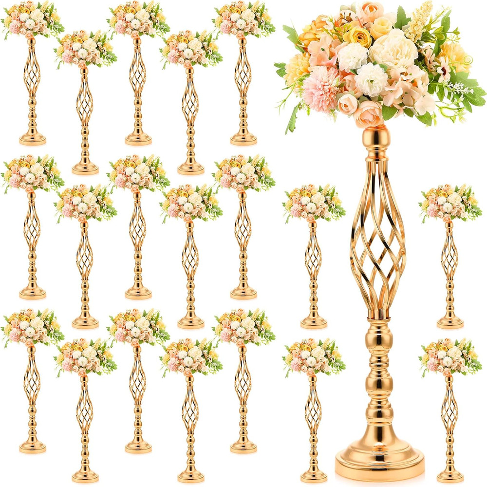 Elegant Gold Tall Flower Vase Candle Holders – 20 Pcs Wedding Centerpieces