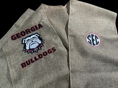 University of Georgia (UG) Burlap Chair Sash / Wreath Sash (2 Logos) 49k Stitch