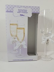 Wilton Toasting Glasses Silver Tone Hearts Flute Style 6 Ounces Set Of 2