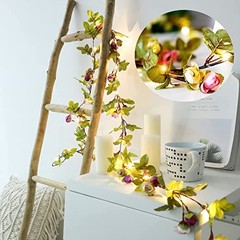 Artificial Rose Flower Vine String Lights,20 White+Pink rose 3 Modes / 20led