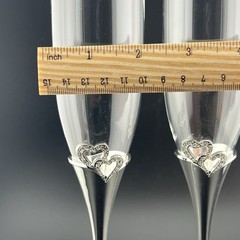 Set of 2 LENOX Creative Heart Shape Champagne Flutes With Rhinestone Hearts