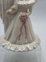 Vtg 1950’s Wedding Cake Topper 7” Bride & Groom Ceramic Iridescent Dress Pink