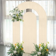 2 BEIGE Fitted Spandex Open Arch Double Sided Backdrop STAND COVERS Party Event