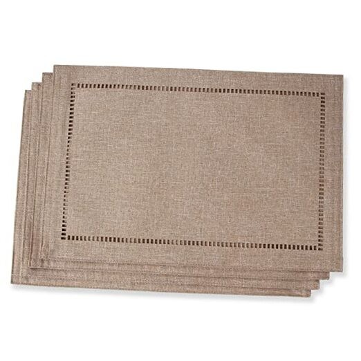 Set of 4 Decorative Linen Placemats 12 4 pieces 12 x 18” Light Coffee/Straight
