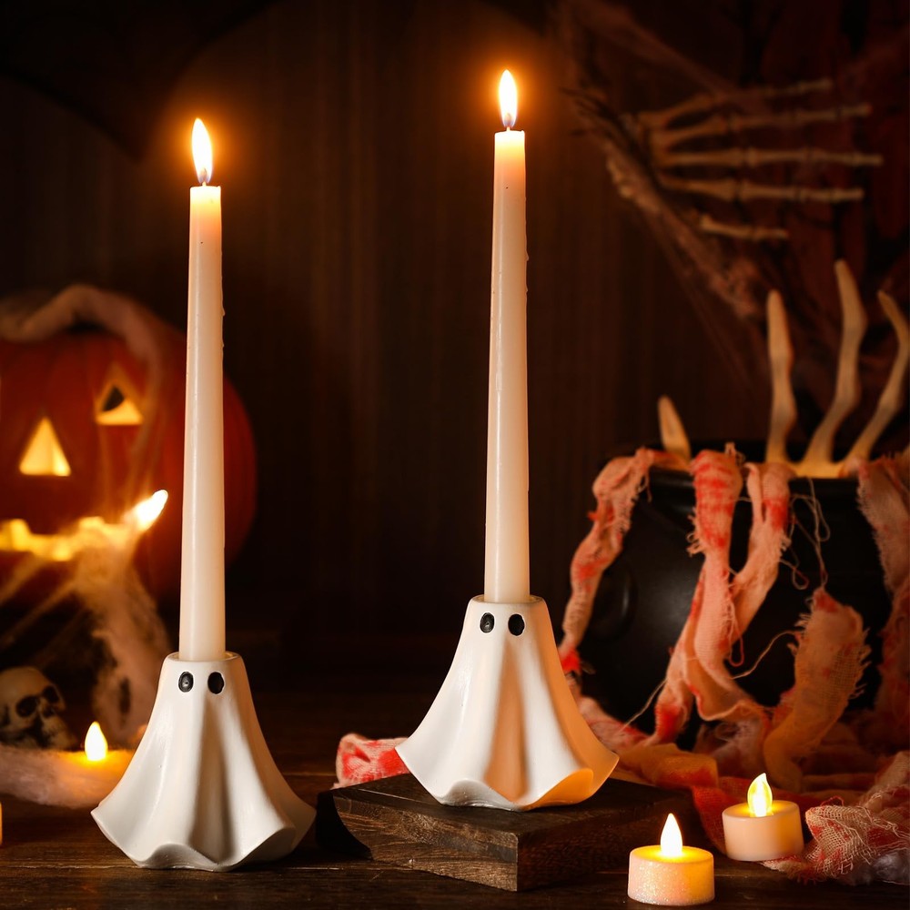 Conelist 2 Pcs Halloween Ghost Candlestick Holders Cute white, black