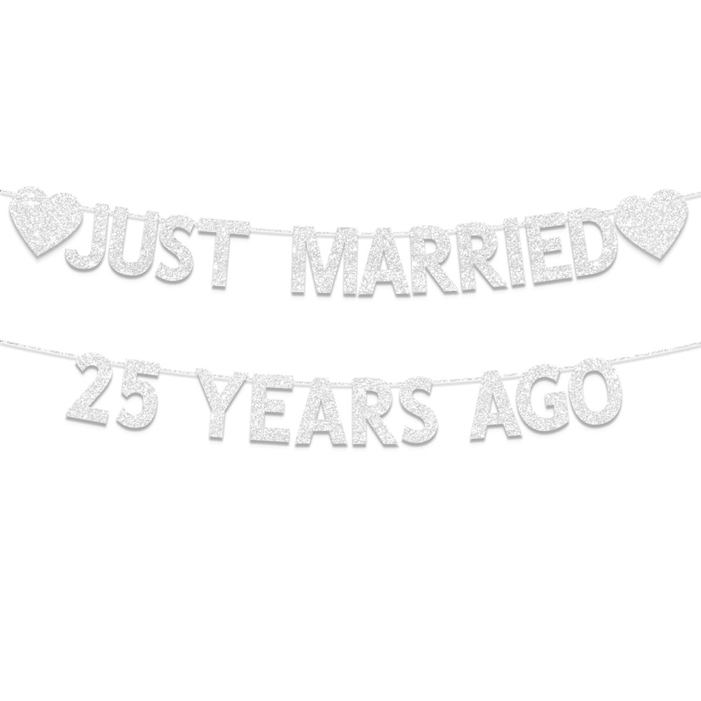 Plzaxou 25th Wedding Anniversary Party Banner Decorations, Silver