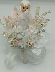 Vintage Handmade Wedding Corsage Composition Bride Lace Hearts Dove Millinery