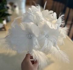 Custom Made White Feather Rhinestone Bridal Bouquet