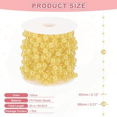 Artificial Floating Beads, 8+3mm 66ft Faux Pearls Beads String, Yellow