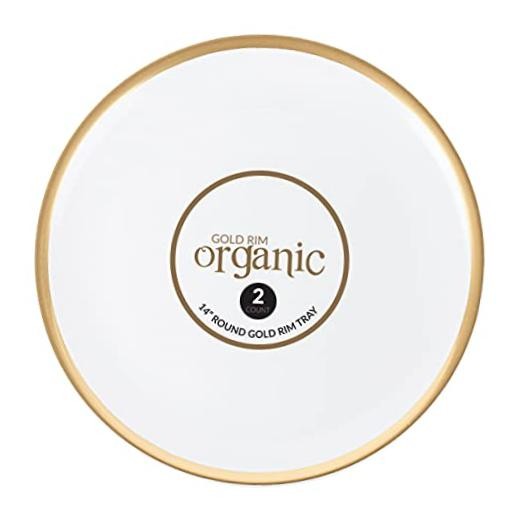 Plastic Serving Trays – Round Serving Platters with Gold Rim 14X14 Disposable