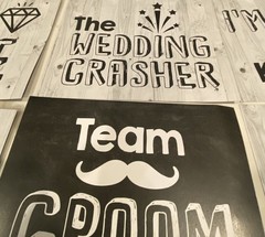 Reverse Wedding Photo Booth Signs Set Rustic Black White Bride Groom Props