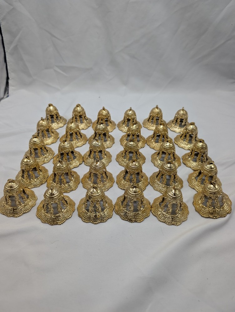 Vintage Lot Of 30 Gold Wedding Bells Christmas Holiday Bells Cake Ornaments