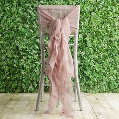 Dusty Rose Premium Curly Chiffon CHAIRS Covers Cap SASHES Bows Ties Wedding