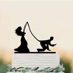 Fishing Hunting Wedding Cake Topper Dog Funny Decoration Mr & Mrs Groom & Bride