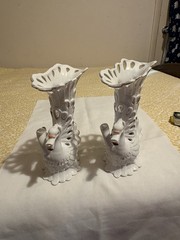 Table Centerpieces White Porcelain Swan Vase Planters Pierced Reticulate Design