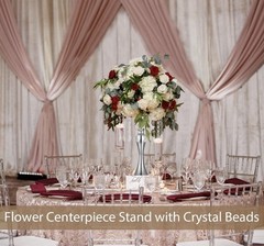 Silver Wedding Centerpieces Flower Stand Table Decor w/Crystal Beads Set Of 10
