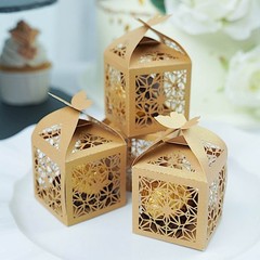 GOLD 25 Lacer Cut Lace Design FAVOR BOXES with Butterfly Top Party Decorations
