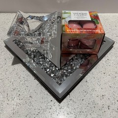 MIKASA GENUINE CRYSTAL VOTIVE Candle Holder with YANKEE CANDLE TEA LIGHT CANDLES