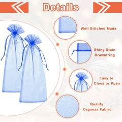 20Pcs 14 x 5 Inch Organza Wine Bags Gift Wrap Bags for Wedding Favors Blue