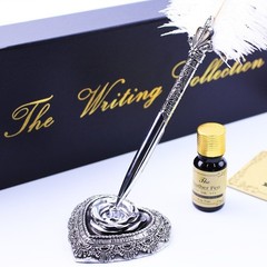 Featty Gifts Natural White Ostrich Plume Dip Quill Pen Set,Retro Crown Penhol…