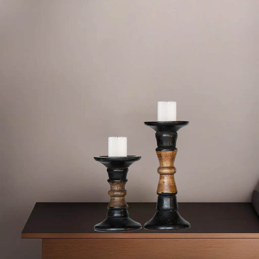 Eco-Friendly Handmade Traditional Dark Polish Set Of Two Pillar Candle Holder