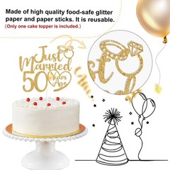 Just Married 50 Years Ago Cake Topper, 50th 5.9″ x 4.8″, Gold Glitter