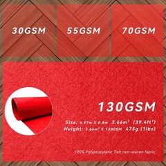 Red Carpet Runner for Party, 2.6X15 ft, 130 GSM Felt Non-Woven Fabric, Hollyw…