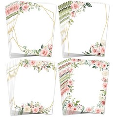 AnyDesign 48 Sheets Pink Floral Stationery Letterhead Paper Double-Sided