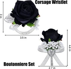 Rose Black Corsage And Boutonniere Set For Weddings And Special Occasions