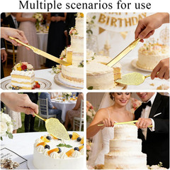 Berglander Gold Wedding Cake Knife and Server Set, Titanium Gold Plating with Un