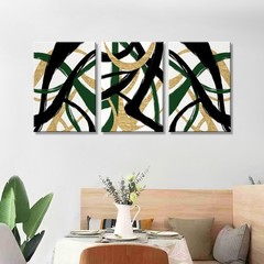 3Pcs Framed work Abstract Lines Canvas Wall Art Modern Black, Green, Gold Geo…