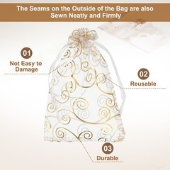 50Pcs Organza Bags 3.1×4.3 Inch Candy Bags Mesh Bag Jewelry Bag White-Gold