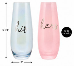 His and Hers Pink & Blue Stemless Champagne Wine Glasses for Wedding/Engagement