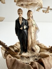Vintage Antique Wedding Cake Topper Chalkware Bride & Groom, Flowers, For Decor
