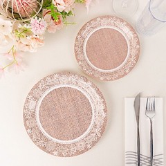 25 NATURAL 9″ Burlap Print Floral Lace Paper Dinner PLATES Party Events Supplies