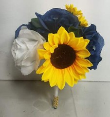 Navy Blue White Rose Sunflower Bridal Wedding Bouquet Accessories