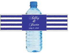 100 Navy blue / White & Gold stripes Wedding Birthday Party Water Bottle Labels